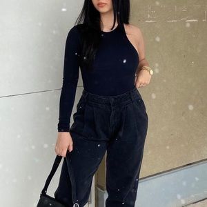 zara black one arm bodysuit